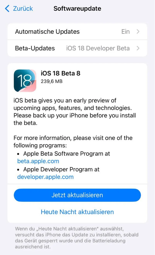 苍梧苹果手机维修分享苹果 iOS / iPadOS 18 开发者预览版 Beta 8 发布 